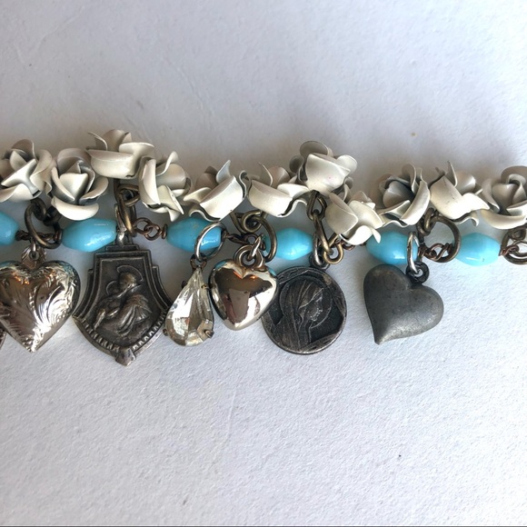 Artisan made Charm Bracelet with Vintage Rosary Findings and Medals - Picture 5 of 9
